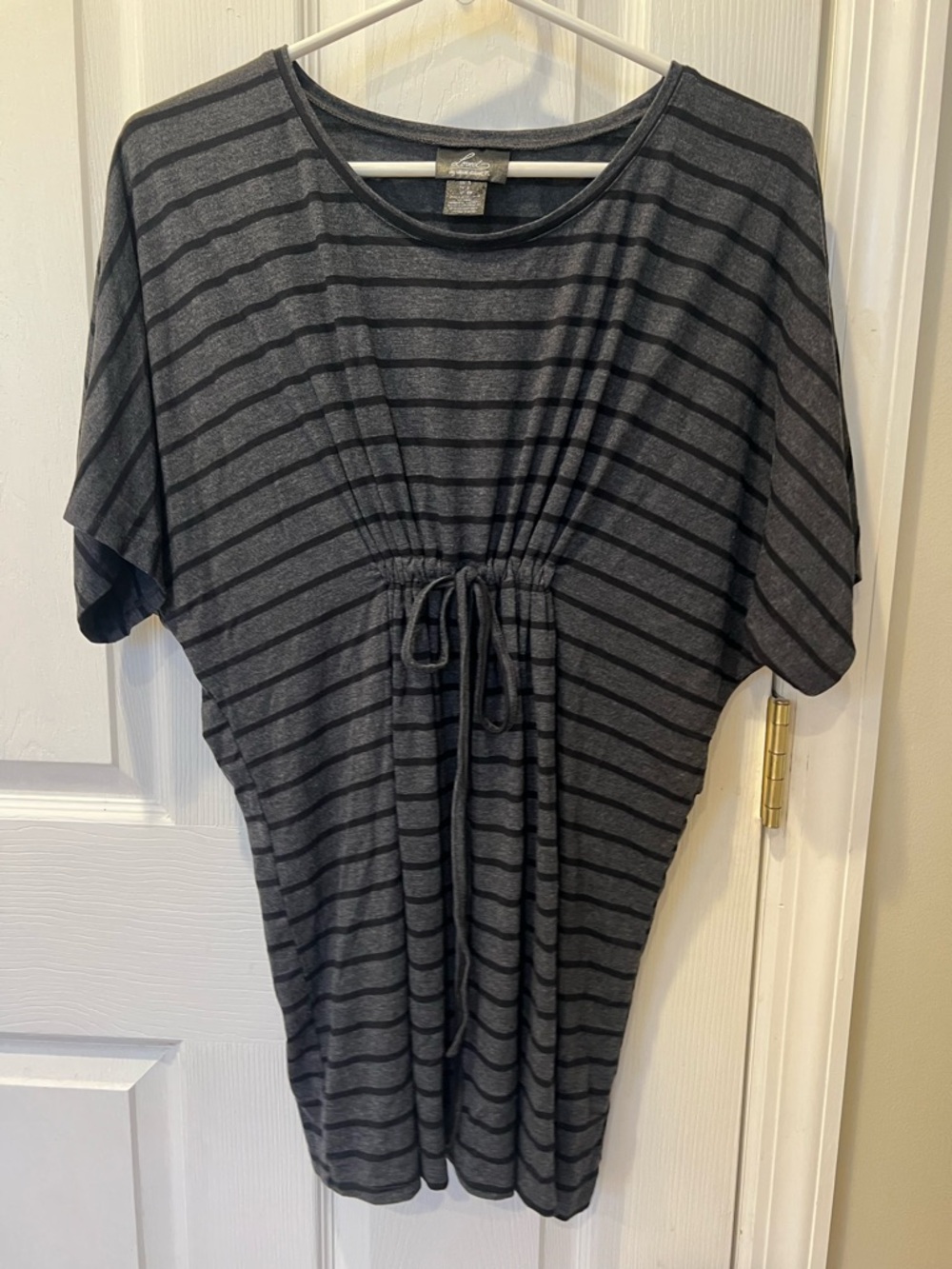 Maternity Charcoal Striped Drawstring Waist Women's Top